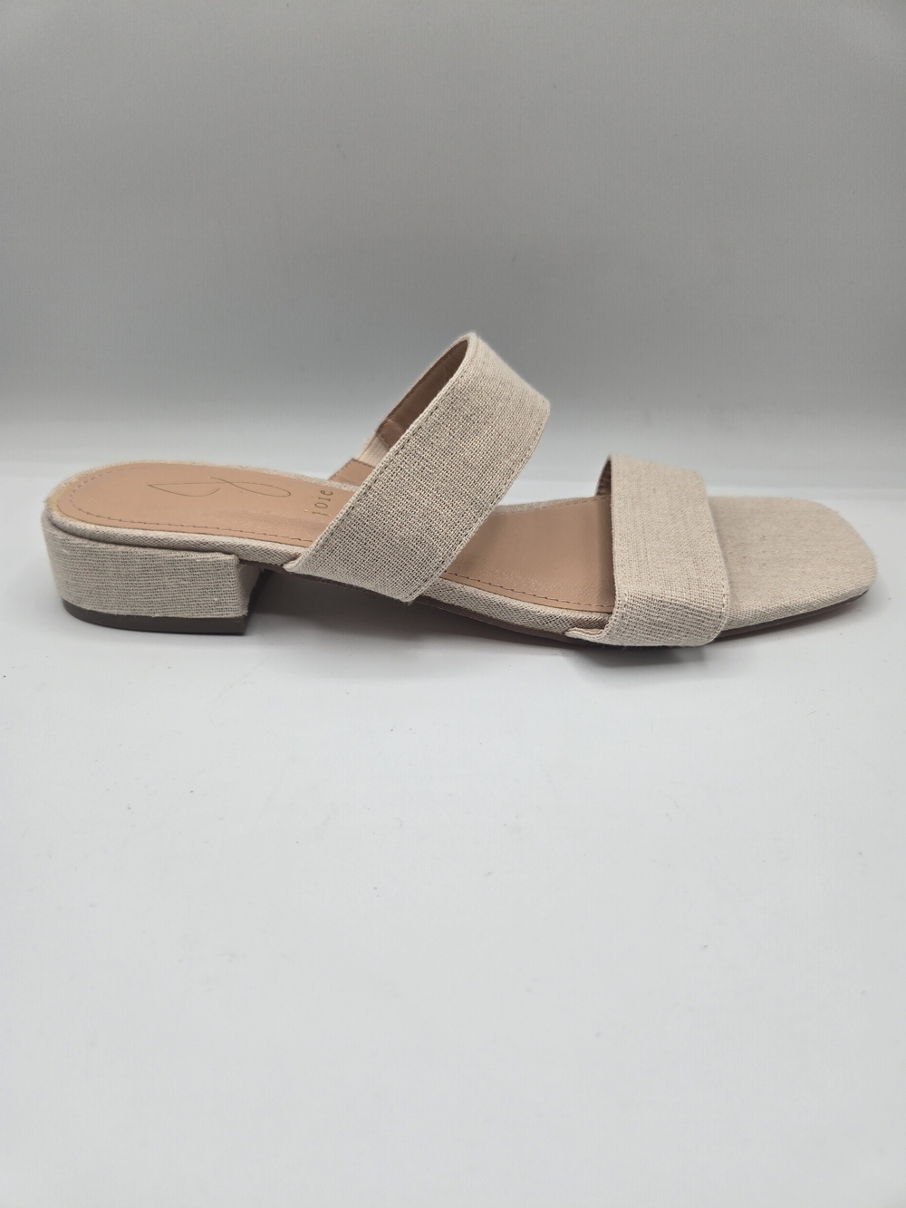 Joie Nolita Double Band Slide Sandals Beige Linen Block Heel Size 8.5